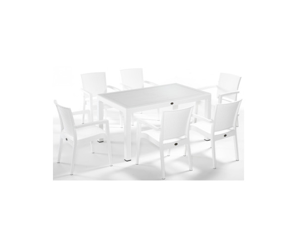 fence Λευκή τραπεζαρία με τζάμι 150x90